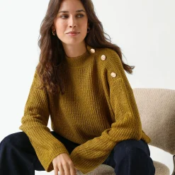 Loose trui, lange en ruime mouwen, patenttricot