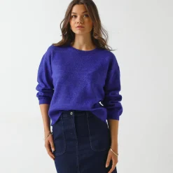 Loose trui met bloezende mouwen, chiné tricot in wolmengeling