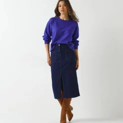 Loose trui met bloezende mouwen, chiné tricot in wolmengeling