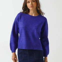 Loose trui met bloezende mouwen, chiné tricot in wolmengeling