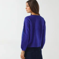 Loose trui met bloezende mouwen, chiné tricot in wolmengeling