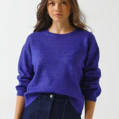 Loose trui met bloezende mouwen, chiné tricot in wolmengeling
