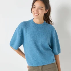 Loose trui met ellebooglange mouwen, mix van wol en mohair