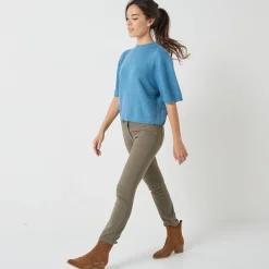 Loose trui met ellebooglange mouwen, mix van wol en mohair