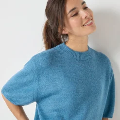 Loose trui met ellebooglange mouwen, mix van wol en mohair