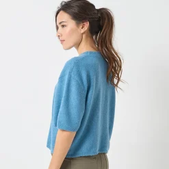 Loose trui met ellebooglange mouwen, mix van wol en mohair
