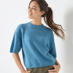 Loose trui met ellebooglange mouwen, mix van wol en mohair