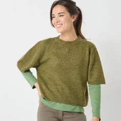 Loose trui met ellebooglange mouwen, mix van wol en mohair