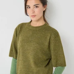 Loose trui met ellebooglange mouwen, mix van wol en mohair