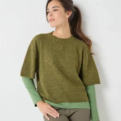 Loose trui met ellebooglange mouwen, mix van wol en mohair