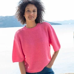 Loose trui met ellebooglange mouwen, mix van wol en mohair
