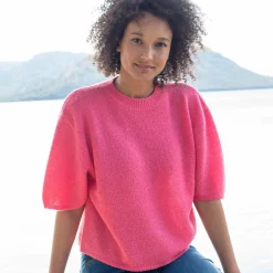 Loose trui met ellebooglange mouwen, mix van wol en mohair