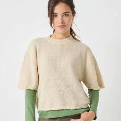 Loose trui met ellebooglange mouwen, mix van wol en mohair