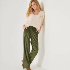 Loose trui met V-hals en geborduurde hartjes, patenttricot