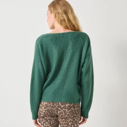 Loose trui met V-hals en geborduurde hartjes, patenttricot