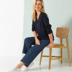 Loose trui met V-hals, patenttricot