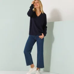 Loose trui met V-hals, patenttricot
