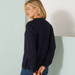 Loose trui met V-hals, patenttricot