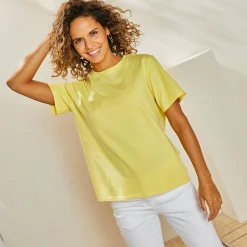 Loose' T-shirt in katoen, effen