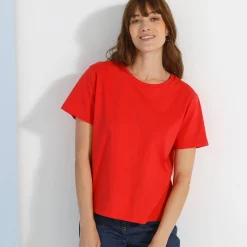 Loose' T-shirt in katoen, effen