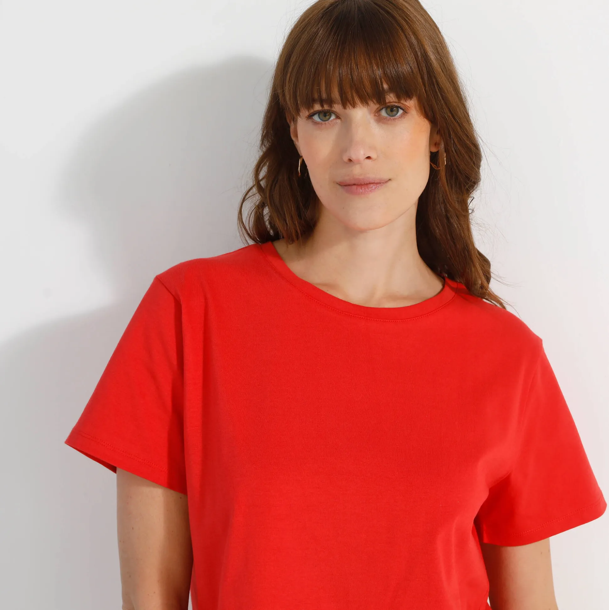 Loose' T-shirt in katoen, effen