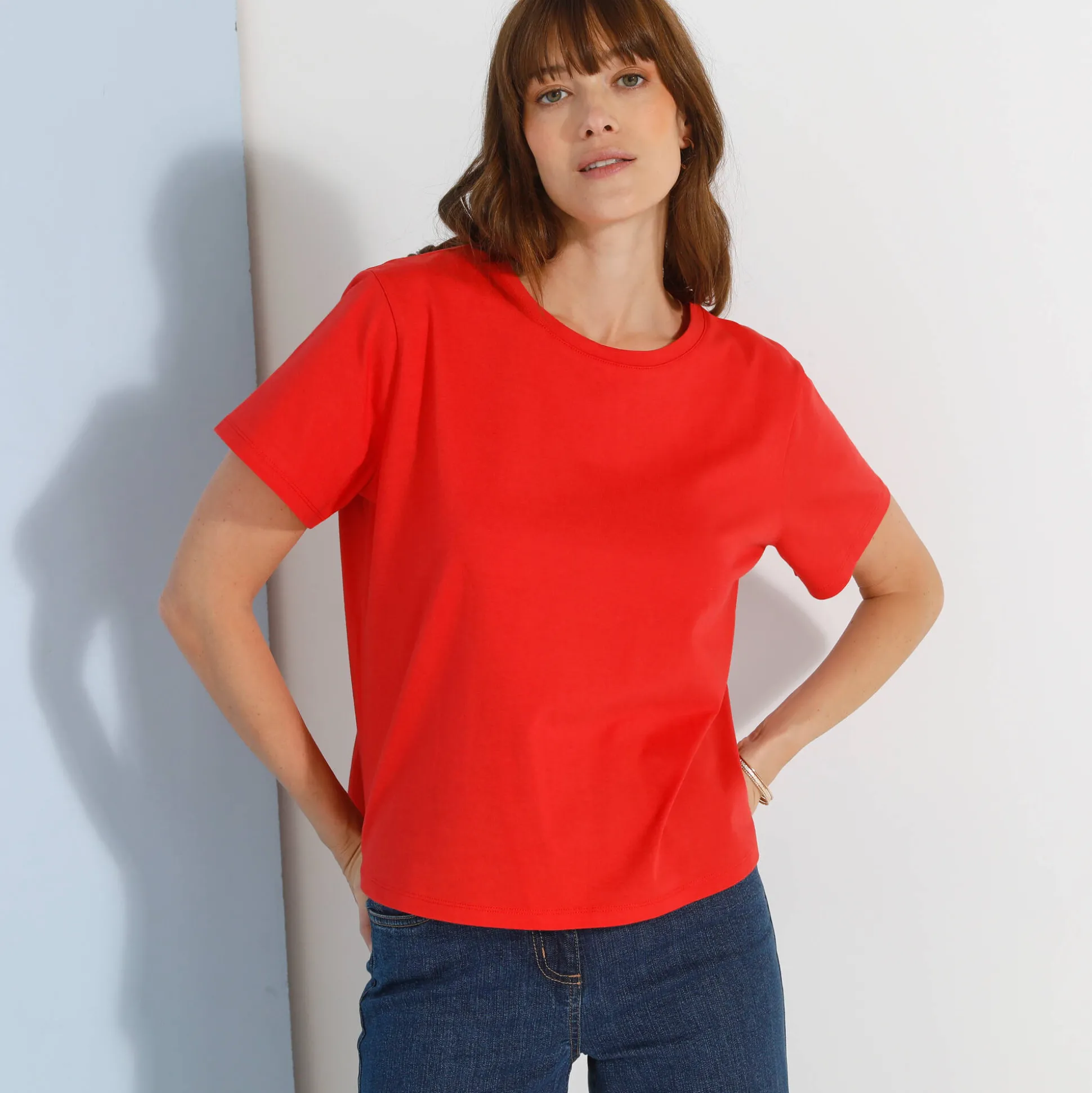 Loose' T-shirt in katoen, effen