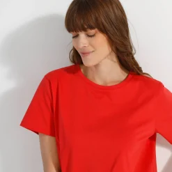 Loose' T-shirt in katoen, effen