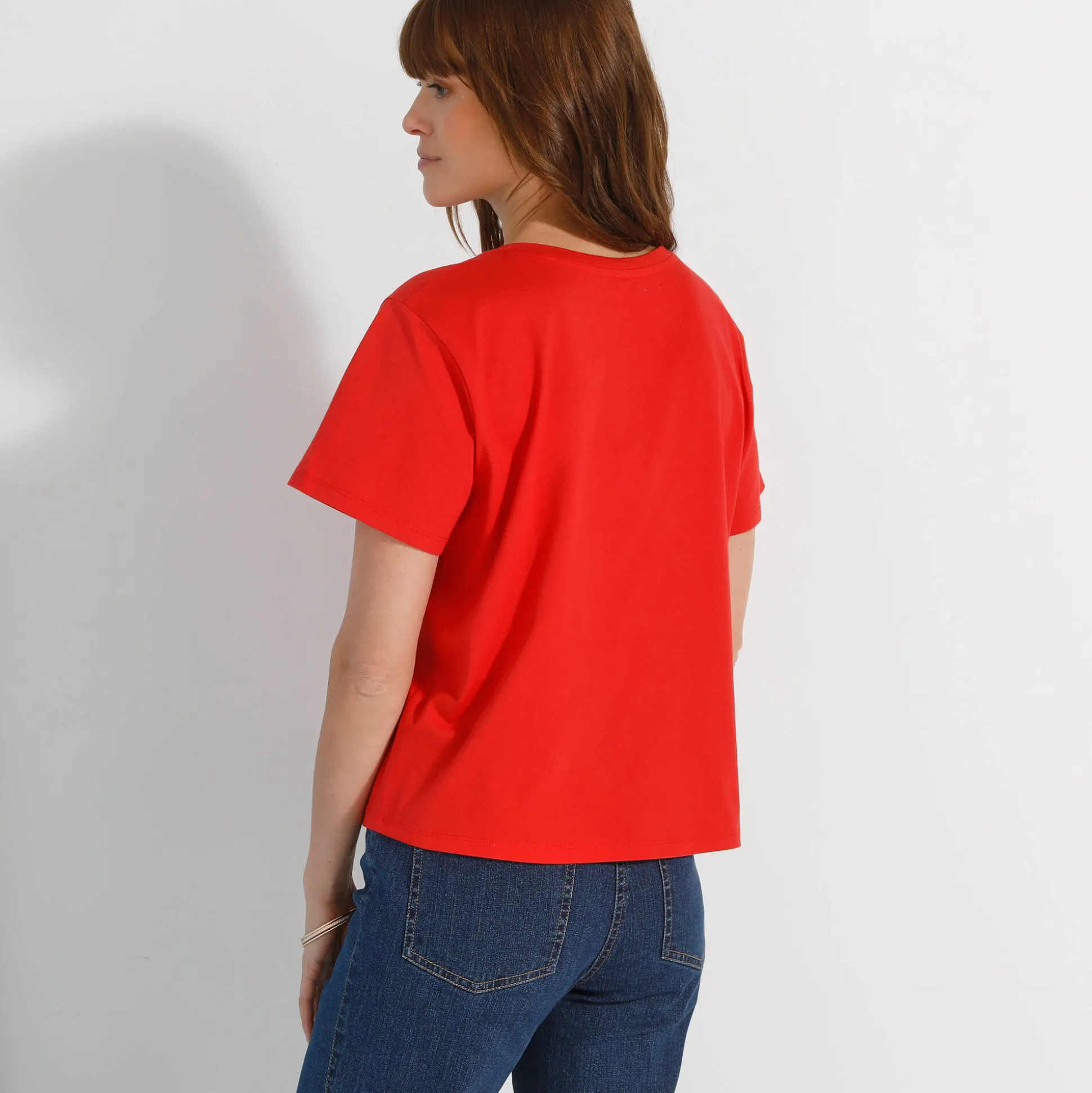 Loose' T-shirt in katoen, effen