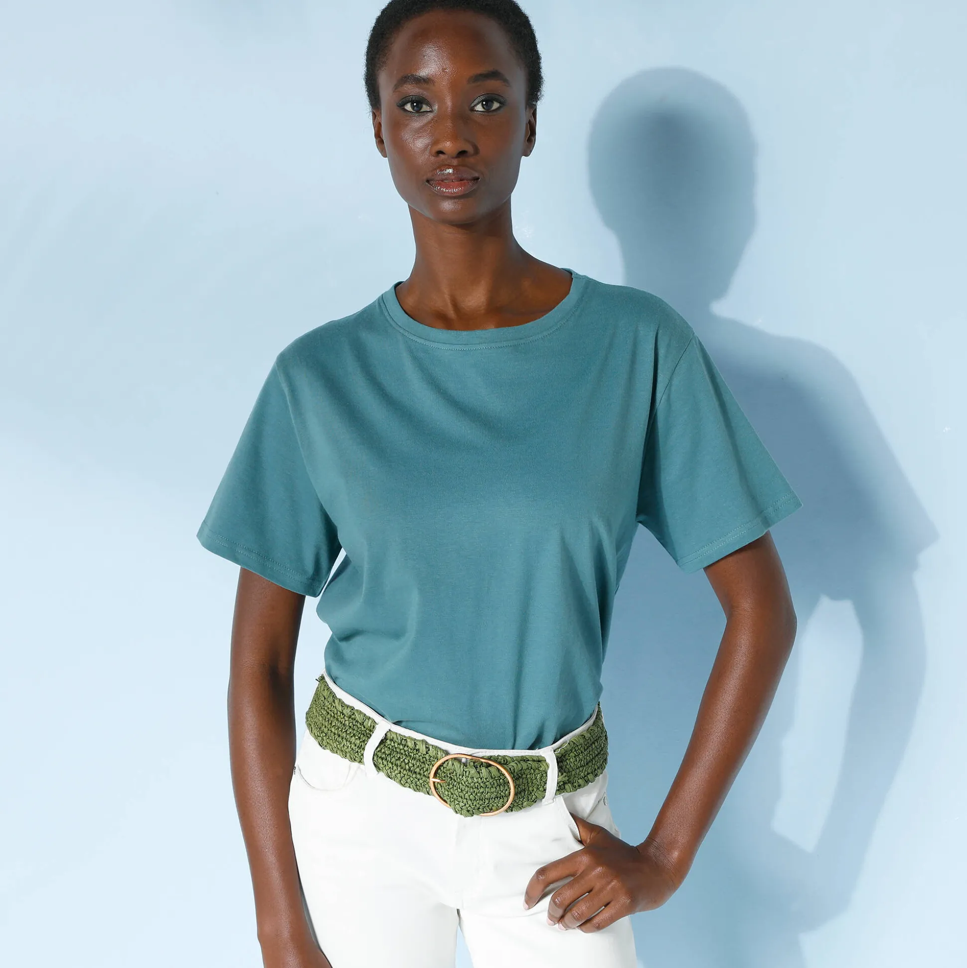 Loose' T-shirt in katoen, effen