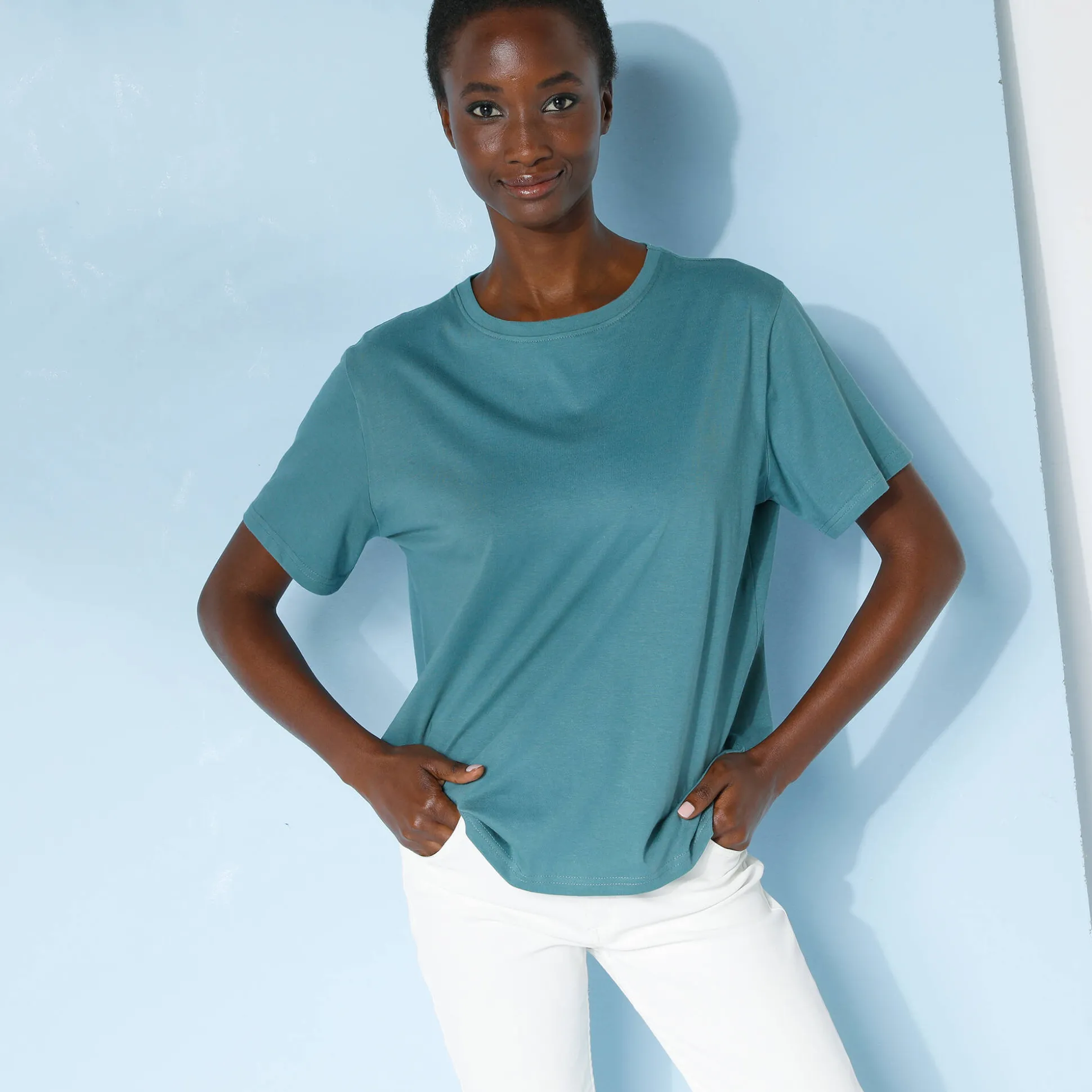 Loose' T-shirt in katoen, effen