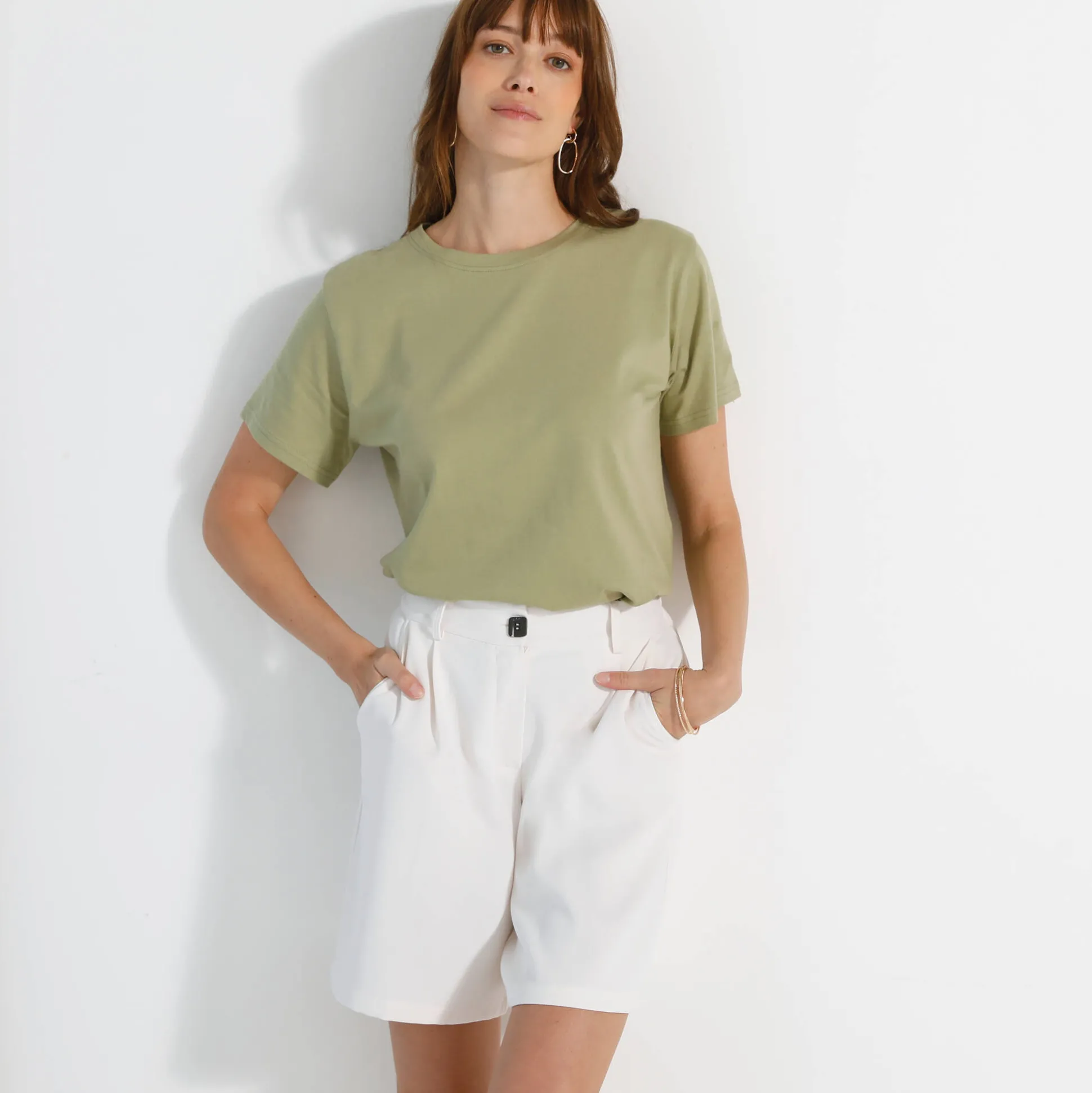 Loose' T-shirt in katoen, effen