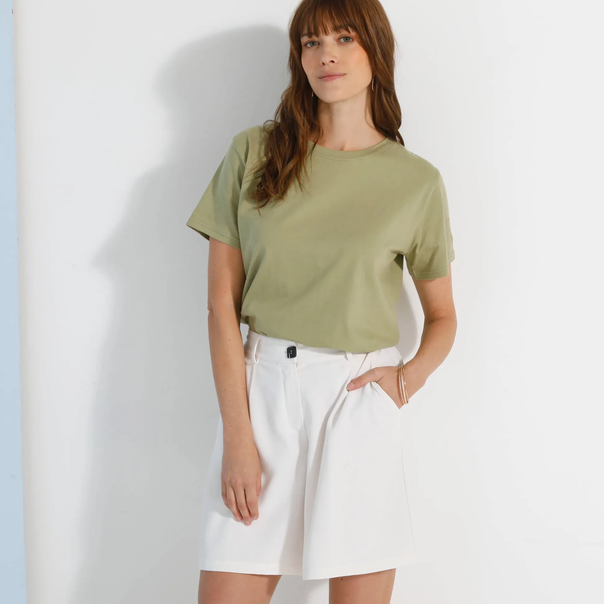 Loose' T-shirt in katoen, effen
