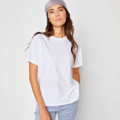 Loose' T-shirt in katoen, effen