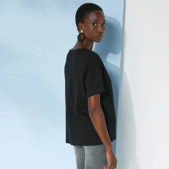 Loose' T-shirt in katoen, effen