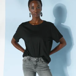 Loose' T-shirt in katoen, effen