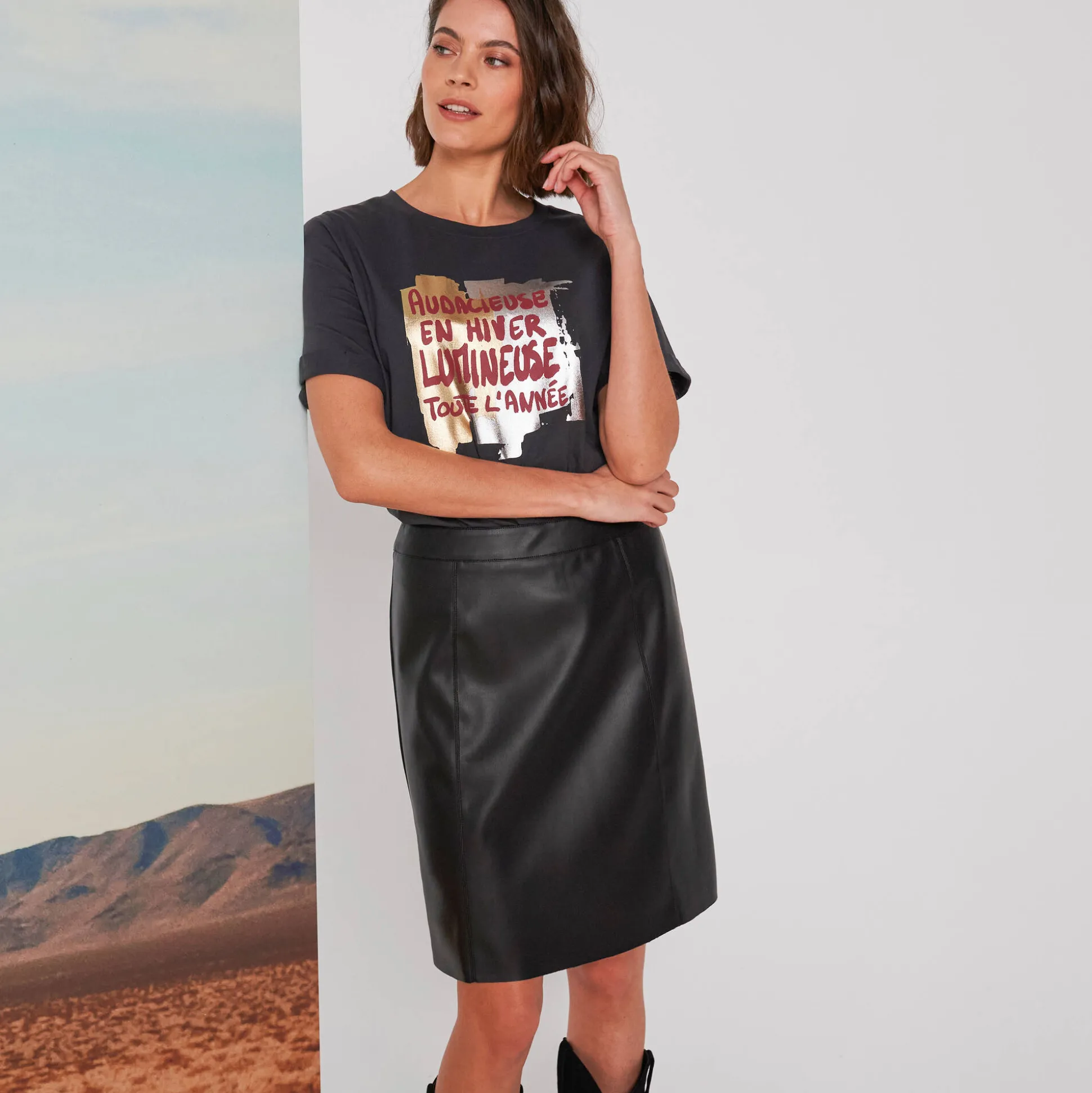 Loose T-shirt met letterprint