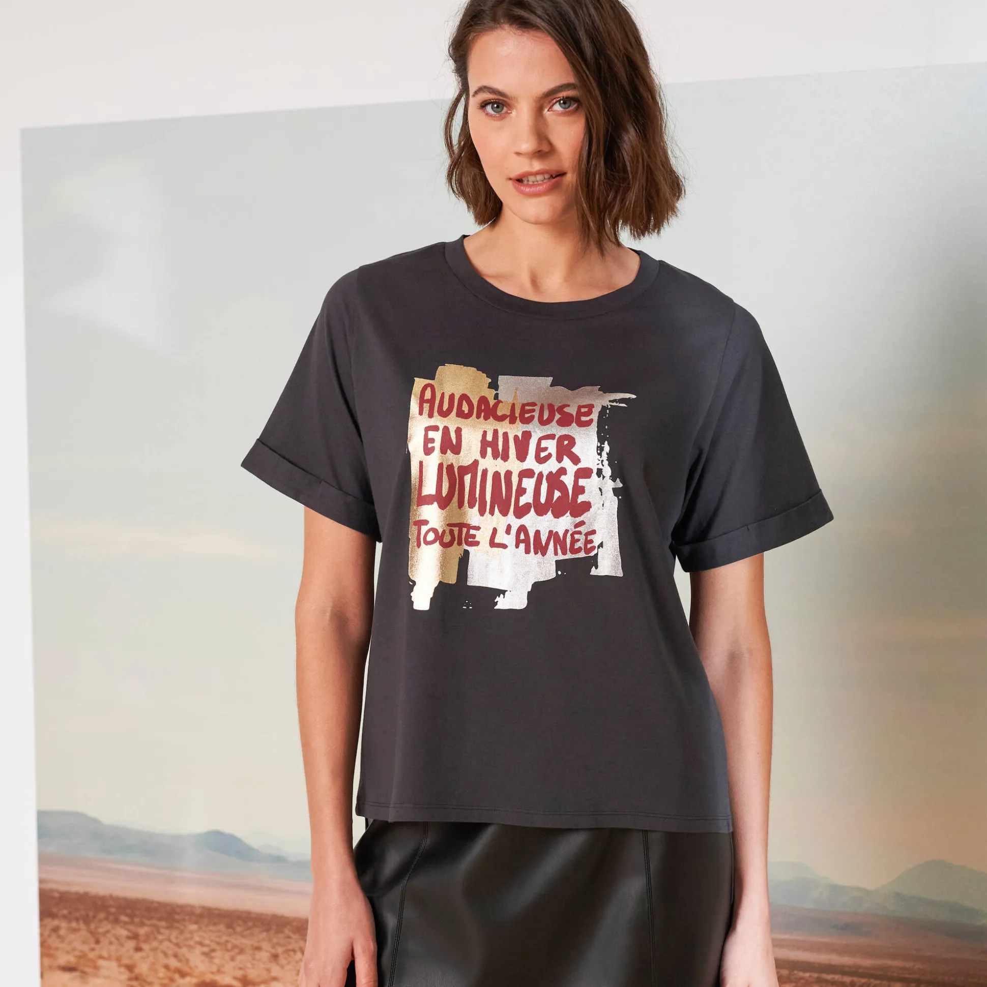 Loose T-shirt met letterprint