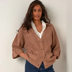 Loose vest met knopen, 7/8-mouwen