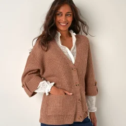 Loose vest met knopen, 7/8-mouwen