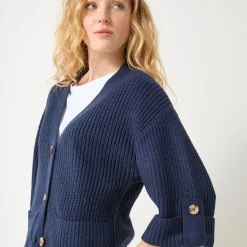 Loose vest met knopen, 7/8-mouwen