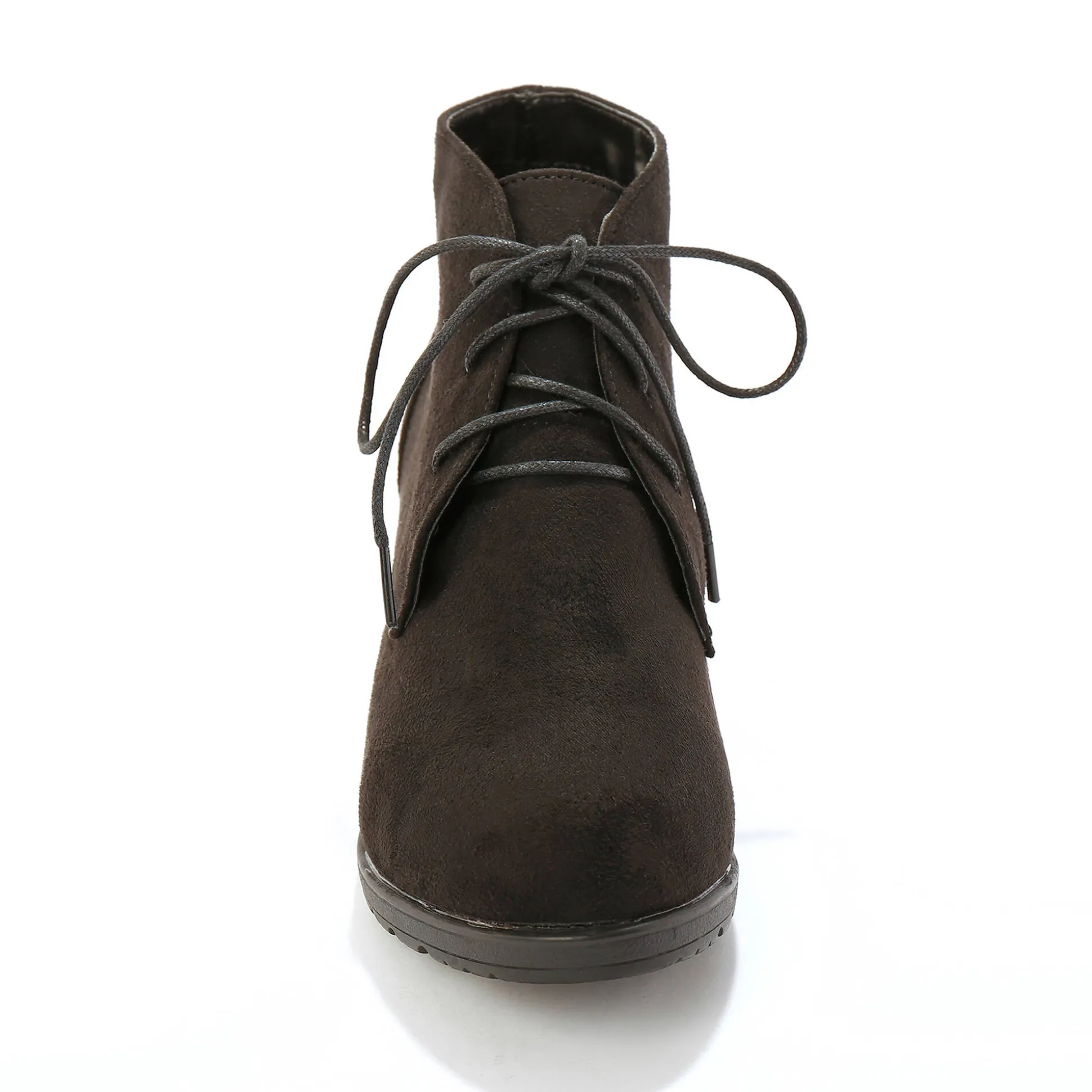 Low-boots met hak in houtstijl