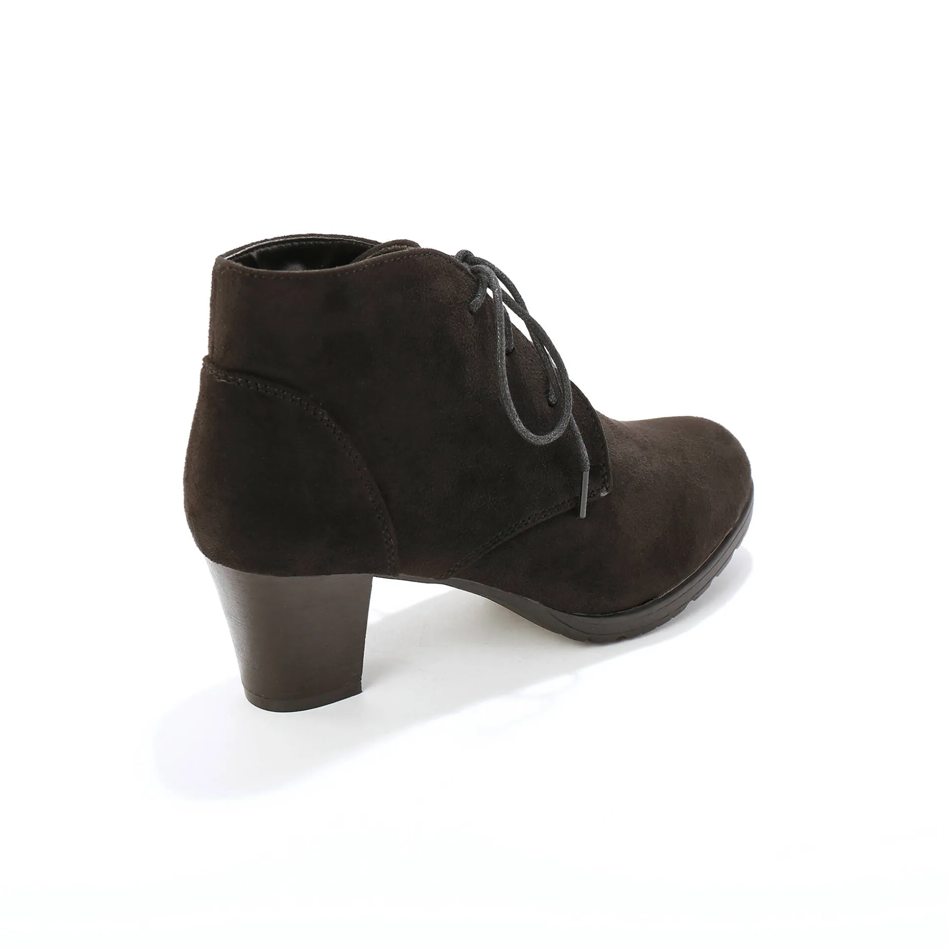 Low-boots met hak in houtstijl