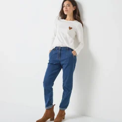 Marineshirt met lange mouwen, geborduurd hartje in effen of luipaard