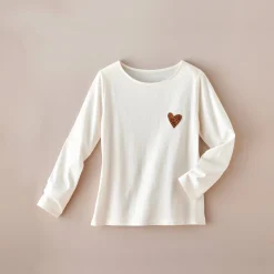Marineshirt met lange mouwen, geborduurd hartje in effen of luipaard