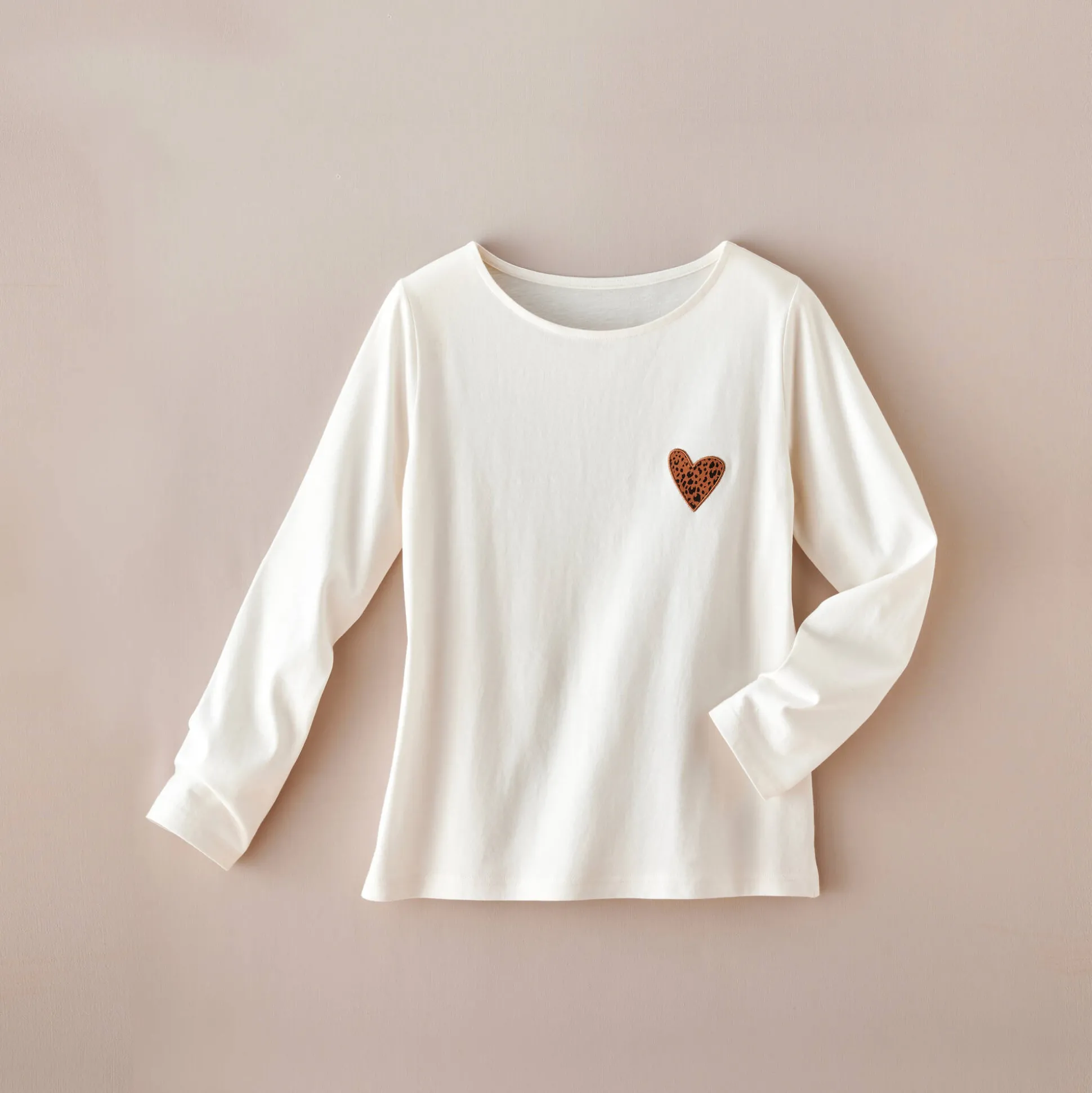 Marineshirt met lange mouwen, geborduurd hartje in effen of luipaard