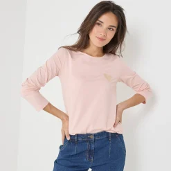 Marineshirt met lange mouwen, geborduurd hartje in effen of luipaard