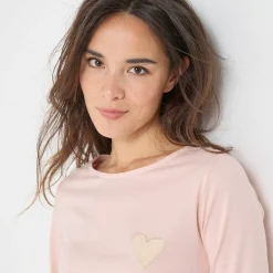 Marineshirt met lange mouwen, geborduurd hartje in effen of luipaard