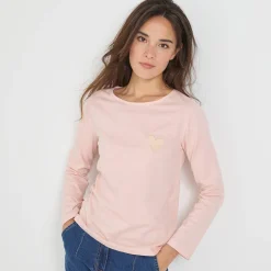 Marineshirt met lange mouwen, geborduurd hartje in effen of luipaard