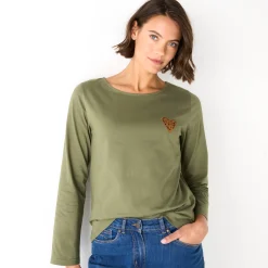 Marineshirt met lange mouwen, geborduurd hartje in effen of luipaard