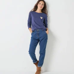 Marineshirt met lange mouwen, geborduurd hartje in effen of luipaard